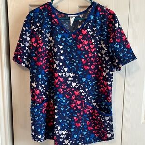 Heart Patterned Scrub Top
